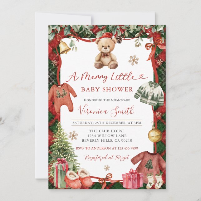 Convite Winter Merry Little Christmas Baby Shower (Frente)