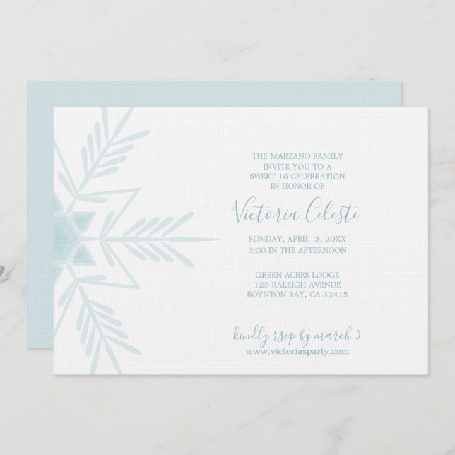 Convite WINTER moderno azul WONDERLAND doce 16 (Frente/Verso)