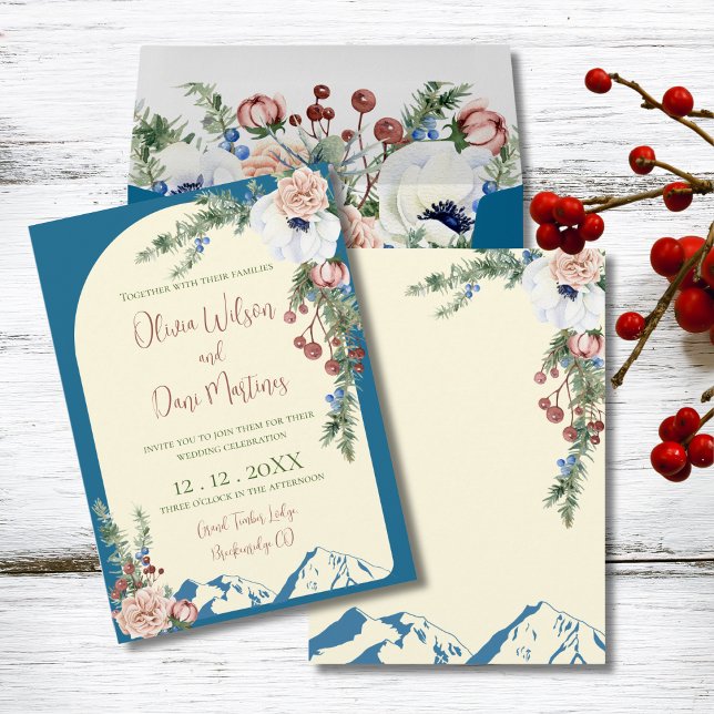 Convite Winter Mountain Flowers Wedding Invitation (Criador carregado)