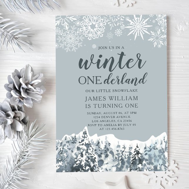 Convite Winter Onderland Snowflakes Primeiro Aniversário (Criador carregado)