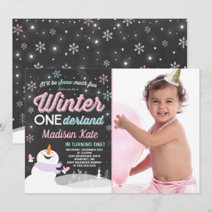 Convite Winter ONE Derland Birthday Invitation Snowman Pin