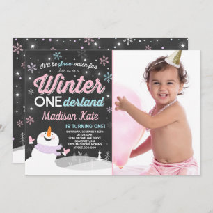 Convite Winter ONE Derland Birthday Invitation Snowman Pin