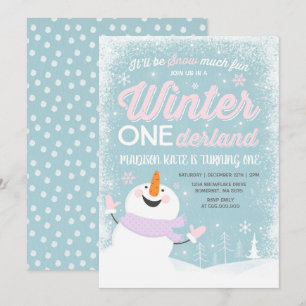 Convite Winter ONE Derland Birthday Invitation Snowman Pin