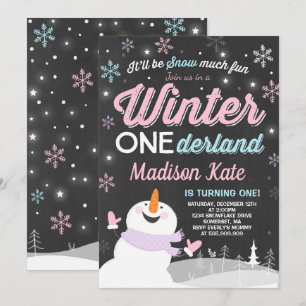 Convite Winter ONE Derland Birthday Invitation Snowman Pin