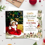 Convite Winter ONE Derland Christmas Reindeer Birthday<br><div class="desc">Inverno One Derland Christmas Reindeer Convite de Aniversário</div>