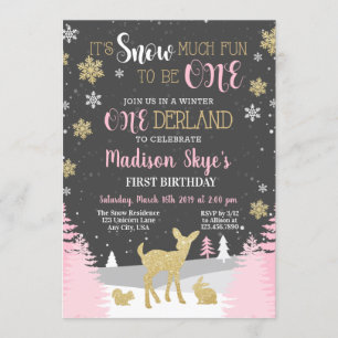Convite Winter ONE Derland First Birthday Snow Muito Diver