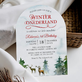 Convite Winter ONE derland Forest Deer Baby Primeiro Anive
