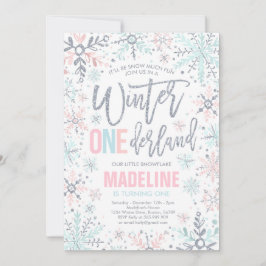 Convite Winter ONE derland Pink Silver Snowflake Aniversár