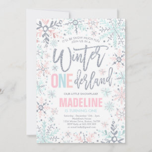 Convite Winter ONE derland Pink Silver Snowflake Aniversár