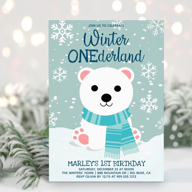 Convite Winter ONE derland Polar Bear First Birday (Criador carregado)