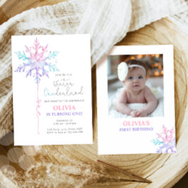 Convite Winter ONE derland Snowflake Girl Primeiro Anivers