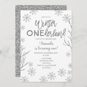 Convite Winter ONE derland Snowflakes Birthday Invite