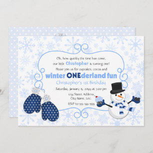 Convite Winter ONE derland Snowman Birthday