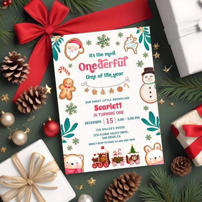 Convite Winter Onederful Gingerbread Cookie 1st Birthday  (Winter Onederful time of the year 1st Birthday Party Invitation)