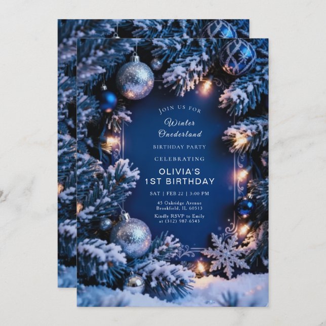 Convite Winter ONEderland 1st Birthday Invitation Editable (Frente/Verso)