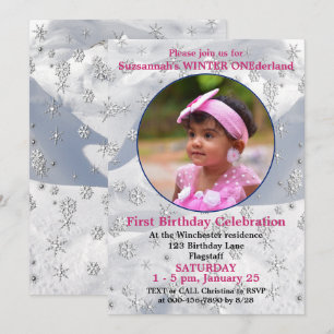 Convite Winter ONEderland 1st Birthday Snowflake Modelo