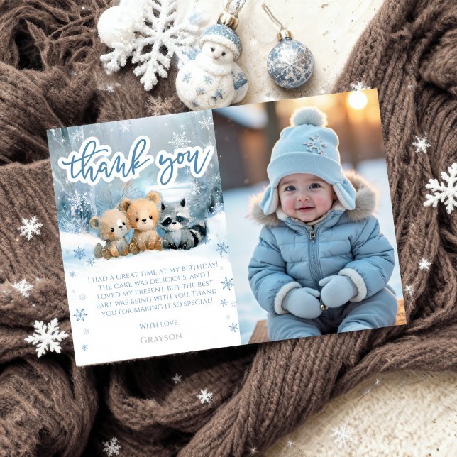 Convite Winter Onederland 1st Birthday Thank You Cards (Criador carregado)