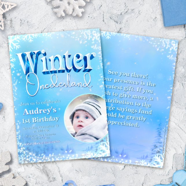 Convite Winter Onederland - 1st Birthday with Photo  (Criador carregado)