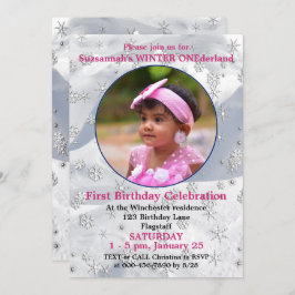 Convite Winter ONEderland 1stt Birthday Snowflake Modelo