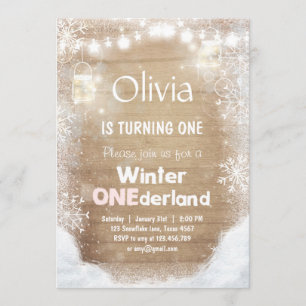 Convite Winter Onederland aniversario convidar Snow rosa R
