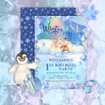 Convite Winter ONEderland Arctic Animal 1st Birthday Party<br><div class="desc">Cuter than cute sweet arctic baby animals on an iceberg in icy surroundings "Winter ONEderland" First Birthday Party design.  Just add your son's name and party details to complete the design.</div>