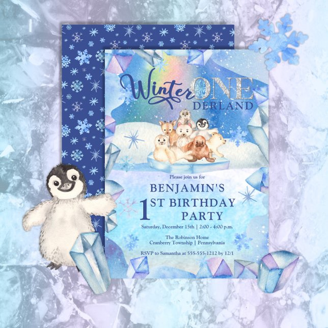 Convite Winter ONEderland Arctic Animal 1st Birthday Party (Criador carregado)