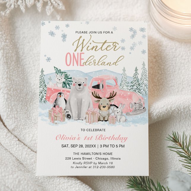 Convite Winter Onederland Arctic Animal Girl 1st Birthday (Criador carregado)