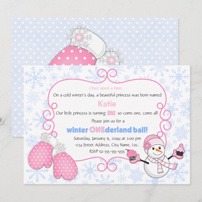 Convite Winter Onederland Ball Birthday (Frente/Verso)