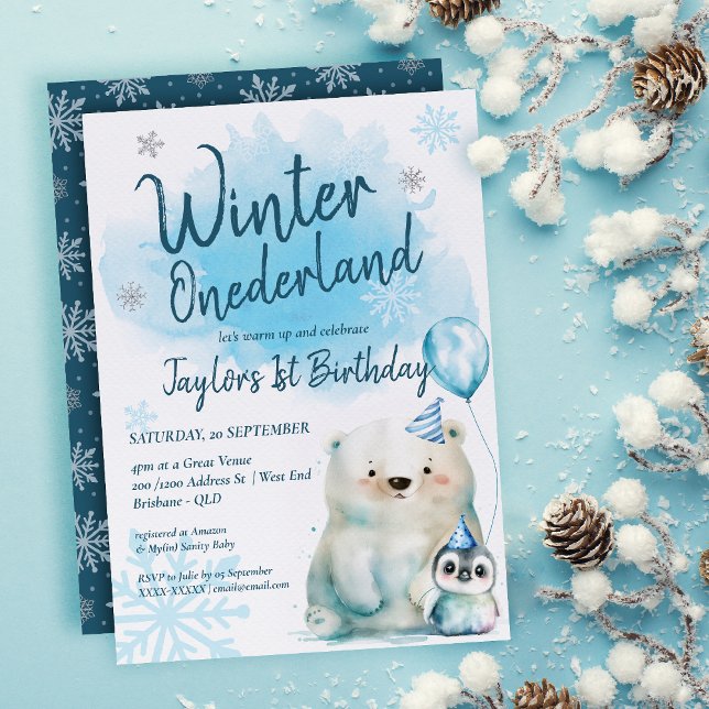 Convite Winter Onederland Birthday ( Get ready to turn up the coolness at our Winter Baby Shower with this captivating invitation! )