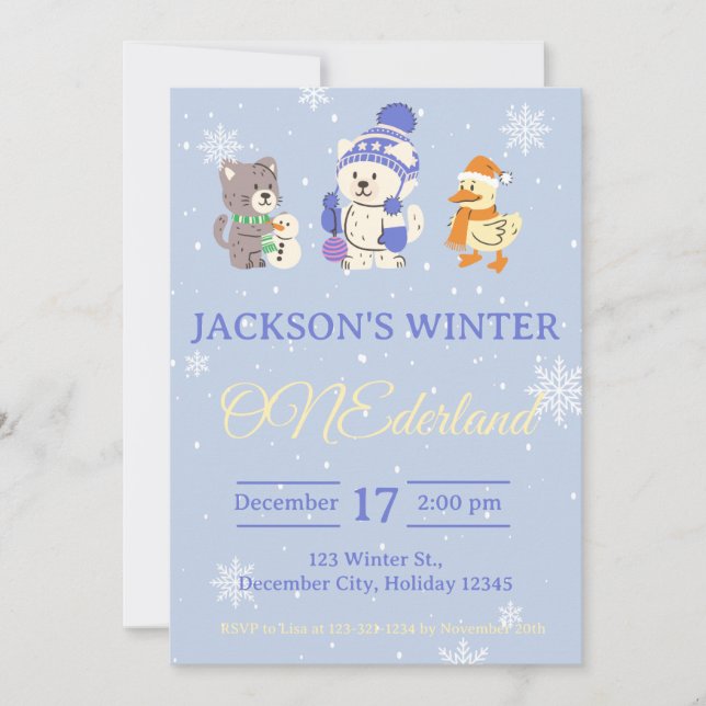 Convite Winter ONEderland Birthday Invitation (Frente)