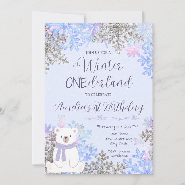 Convite Winter Onederland Birthday Invitation (Frente)