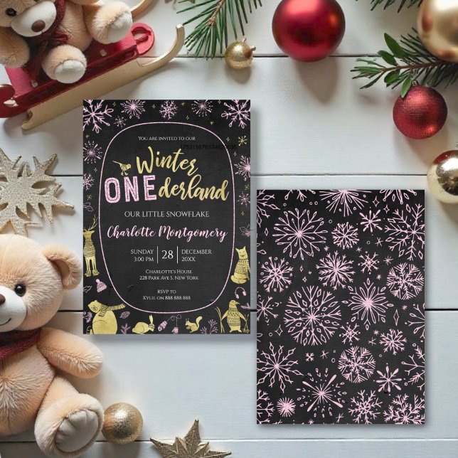 Convite Winter Onederland Birthday Invitation Flocos de ne (Criador carregado)