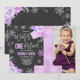 Convite Winter ONEderland Birthday Invitation Lilac Silver