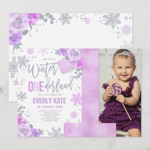 Convite Winter ONEderland Birthday Invitation Lilac Silver
