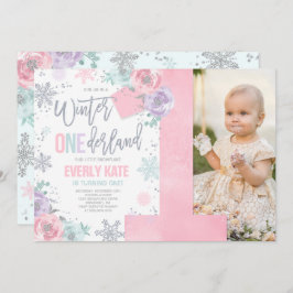Convite Winter ONEderland Birthday Invitation Pink Silver
