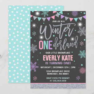 Convite Winter ONEderland Birthday Invitation Pink Silver
