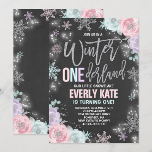 Convite Winter ONEderland Birthday Invitation Pink Silver