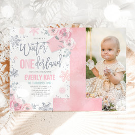 Convite Winter ONEderland Birthday Invitation Pink Silver