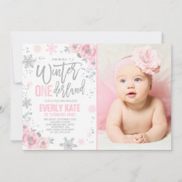 Convite Winter ONEderland Birthday Invitation Pink Silver