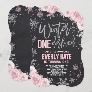 Convite Winter ONEderland Birthday Invitation Pink Silver
