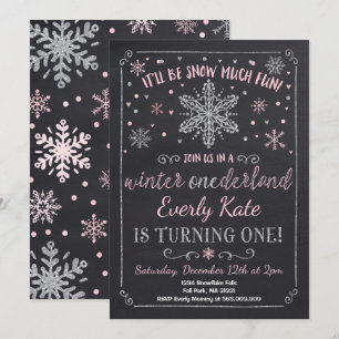 Convite Winter ONEderland Birthday Invitation Pink Silver