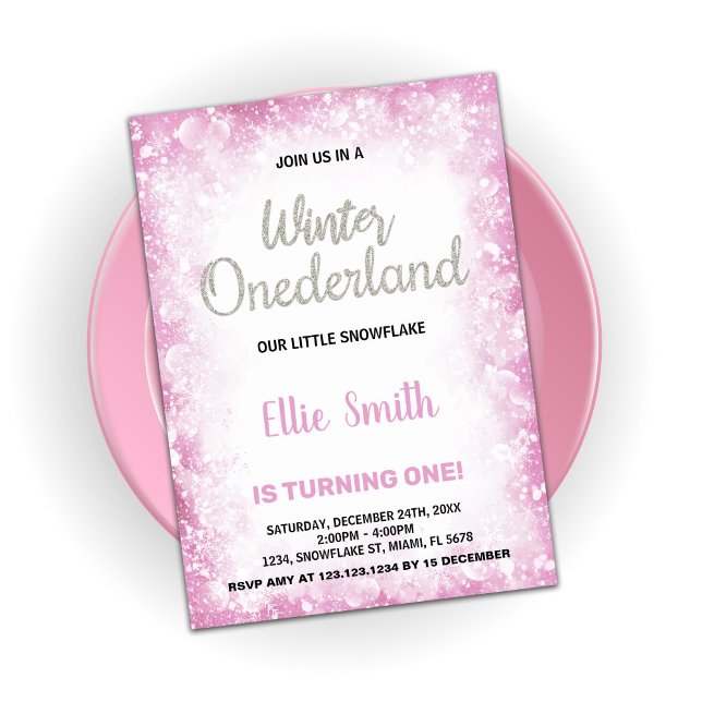 Convite Winter Onederland Birthday Invoca Nuvem Rosa (Winter Onederland Birthday Invitations Pink Cloud)