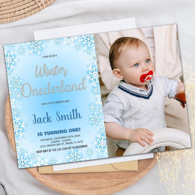 Convite Winter ONEderland Birthday Invtions Blue Photo (Winter ONEderland Birthday Invitations Blue Photo)