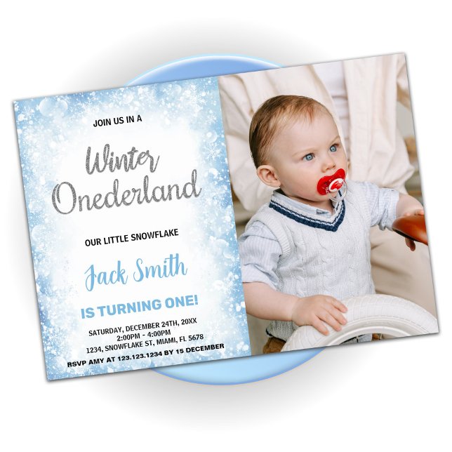 Convite Winter Onederland Birthday Invtions Cloud Photo (Winter Onederland Birthday Invitations Cloud Photo)