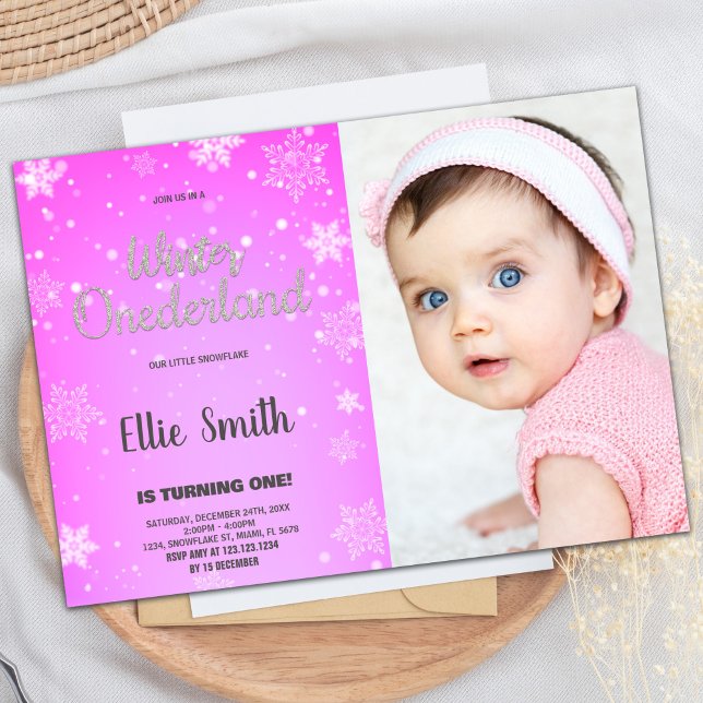 Convite Winter ONEderland Birthday Invtions Foto Dourada (Winter ONEderland Birthday Invitations Gold Photo)