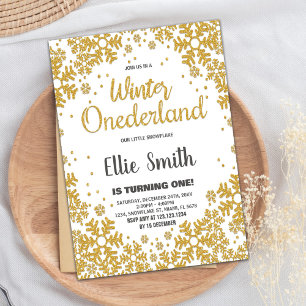 Convite Winter ONEderland Birthday Invtions Ouro