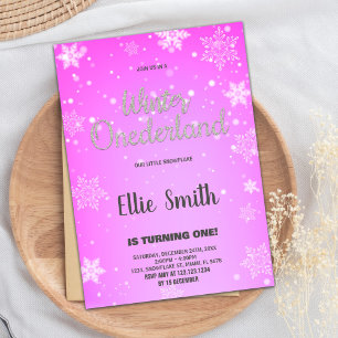 Convite Winter ONEderland Birthday Invtions Ouro Rosa