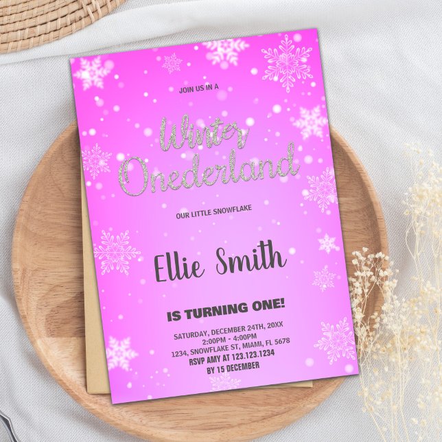 Convite Winter ONEderland Birthday Invtions Ouro Rosa (Winter ONEderland Birthday Invitations Golden Pink)
