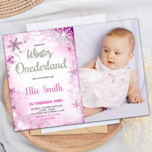 Convite Winter ONEderland Birthday Invtions Pink Photo