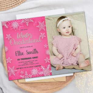 Convite Winter ONEderland Birthday Invtions Pink Photo